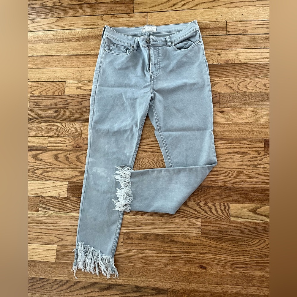 Free People Grey Distressed Jeans Midrise Size 29